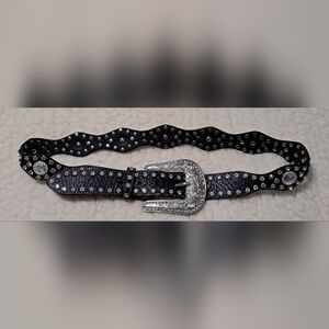 Nocana Western Black Leather Belt with Rhinestones & Conchos M